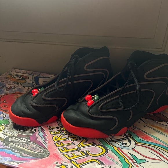 Melody Ehsani/Jordan Black and Red Sneakers with Green Details - Picture 2 of 4